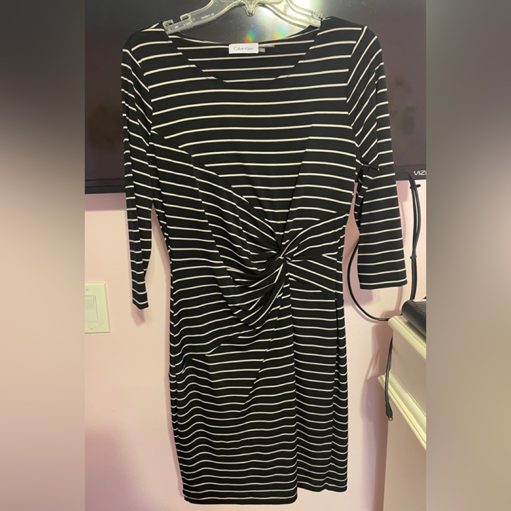Black and white horizontal striped dress